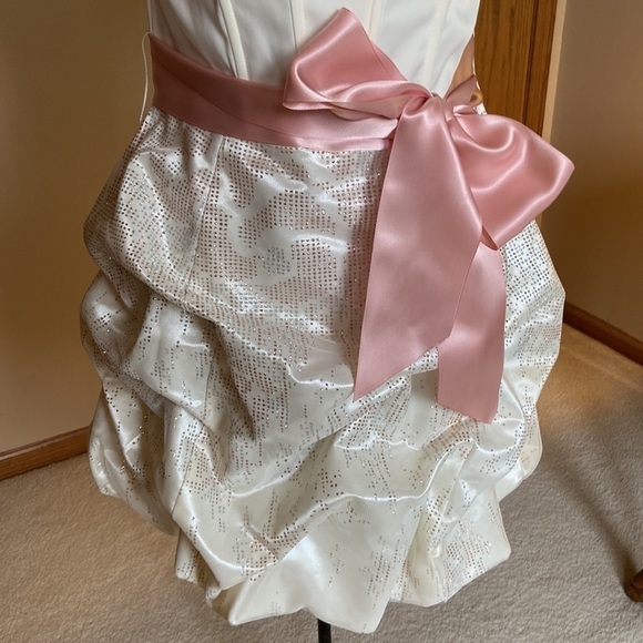 Jessica McClintock for Gunne Sax Strapless Mini Dress Cream and Pink Size 9 - Picture 3 of 14